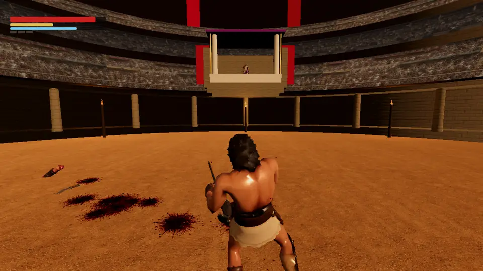 Live gameplay — blood on the sand as the duel turns